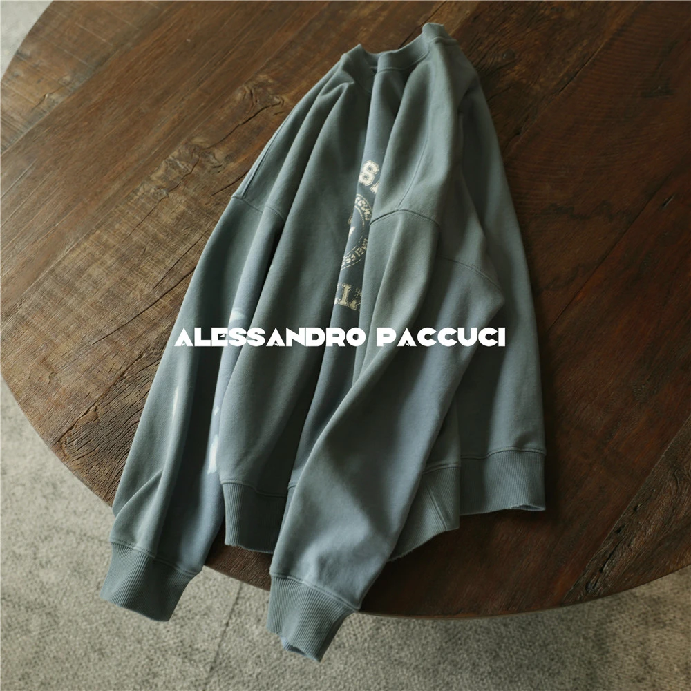 AP洛哥53108TW【自由表达】100棉字母印花磨破手工喷色做旧时尚卫衣