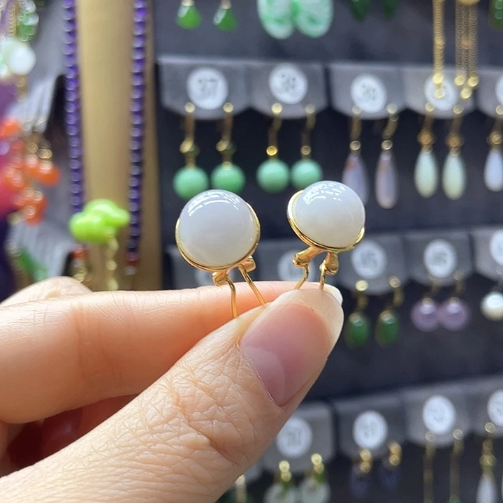 和田玉银S925镶嵌耳饰