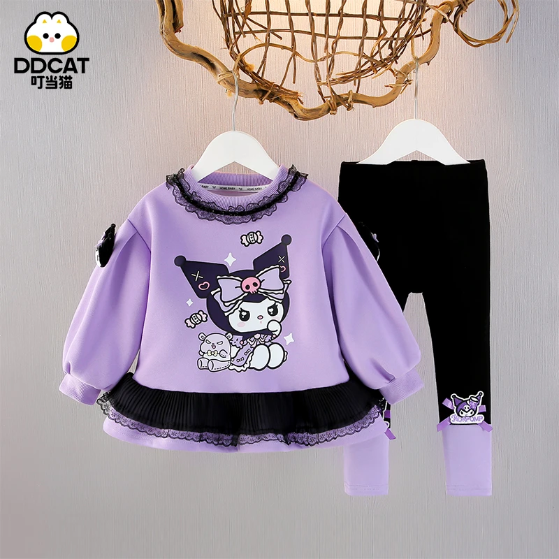 叮当猫女童套装春秋中小童洋气女宝宝长袖秋装休闲儿童卫衣两件套
