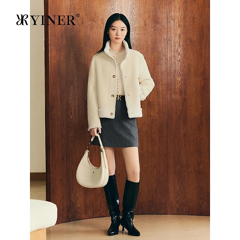 YINER音儿专选2025冬季新款澳洲全羊毛仿拉菲皮毛一体两面穿外套