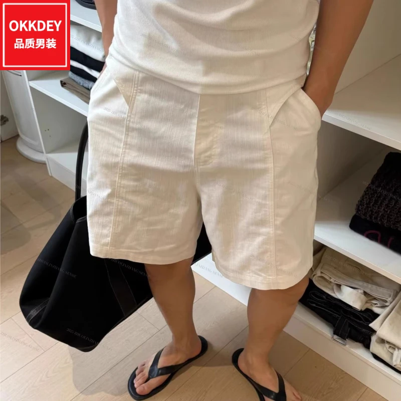 高级感时尚简约短裤男士夏季薄款棉麻宽松休闲中裤百搭直筒五分裤