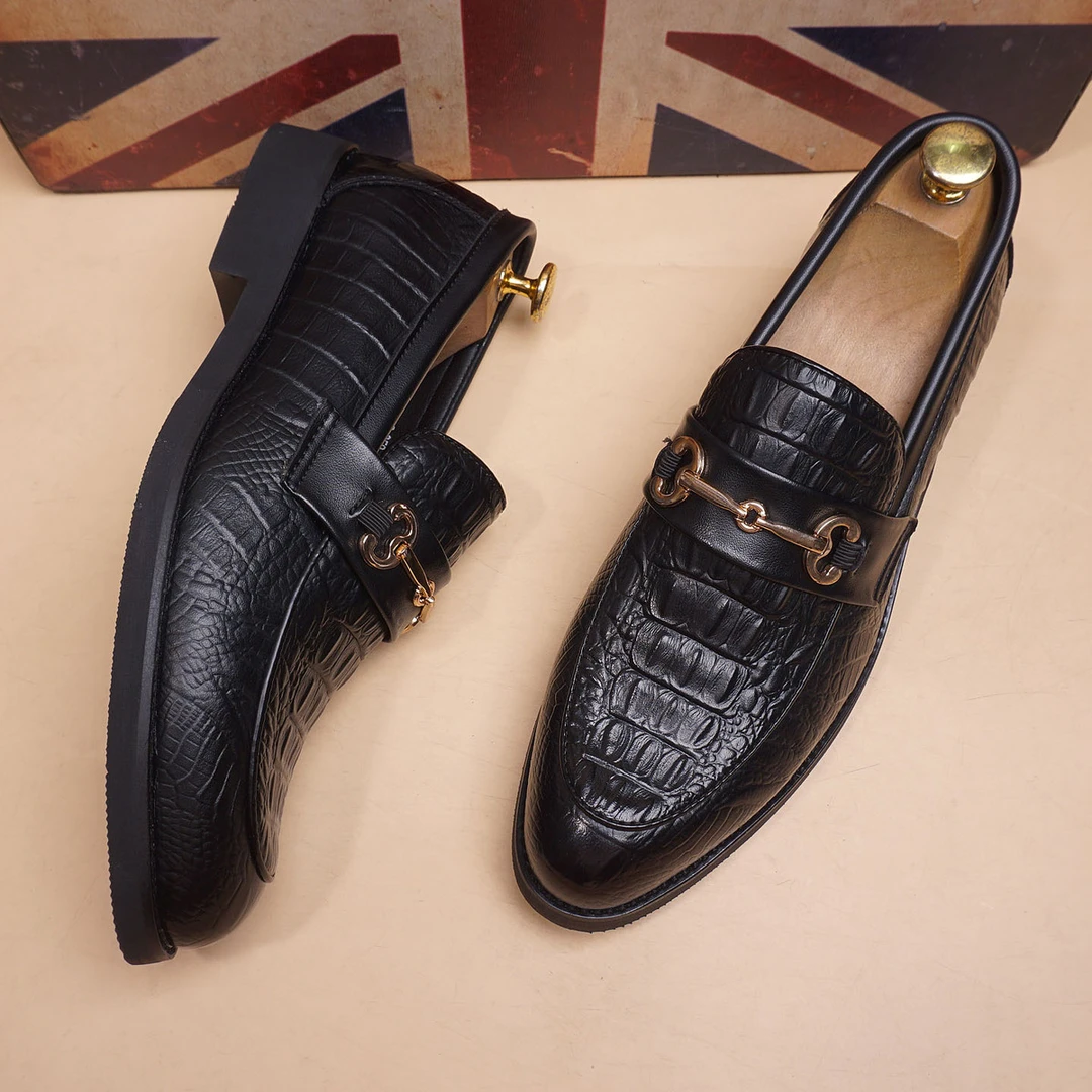 DMXUXM『设计风』轻松搭配~匠心制作~软底一脚蹬内增高鳄鱼纹皮鞋男