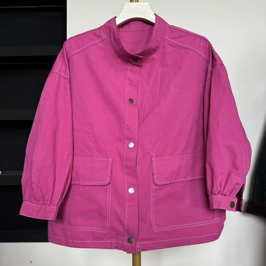 新款宽松外套女士开衫纯色明线上衣17085