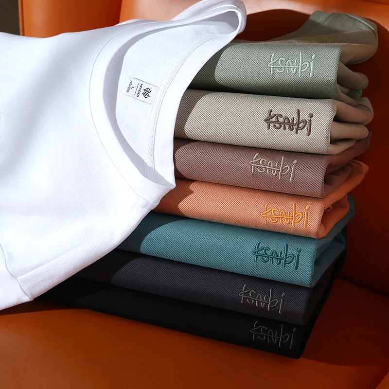 夏季上新斜纹新款纯色字母刺绣圆领宽松休闲百搭男士短袖2309