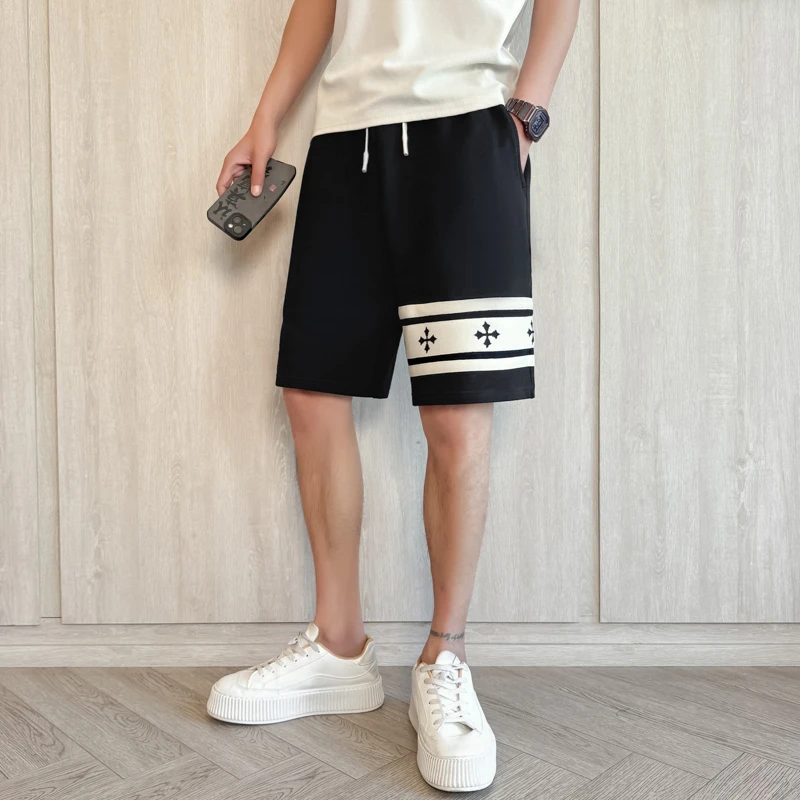 黑白拼接短裤男夏季潮牌ins潮流设计感撞色五分裤2025新款中裤子