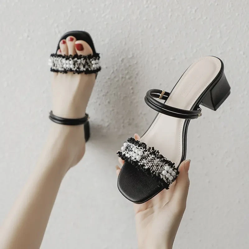 外贸两穿凉鞋女中跟夏季高跟女鞋百搭粗跟仙女风外穿凉拖鞋