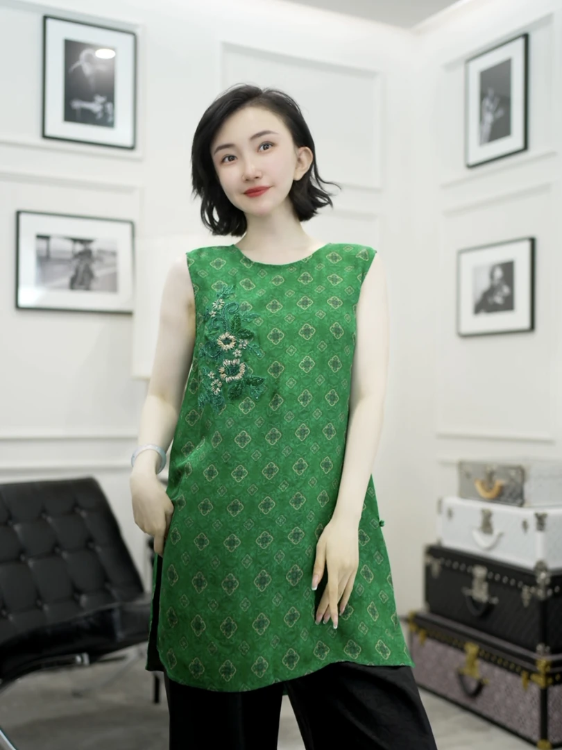 Betty Bairn【传承.绿荫】花萝香云纱18姆米背心裙25B-BW10358