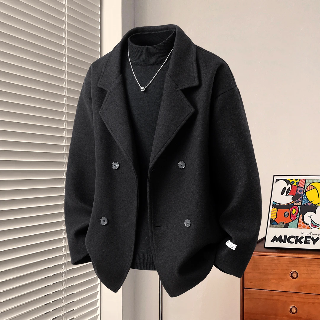 痞帅慵懒风男装2025冬季时尚新款双面呢大衣休闲毛呢外套呢子夹克