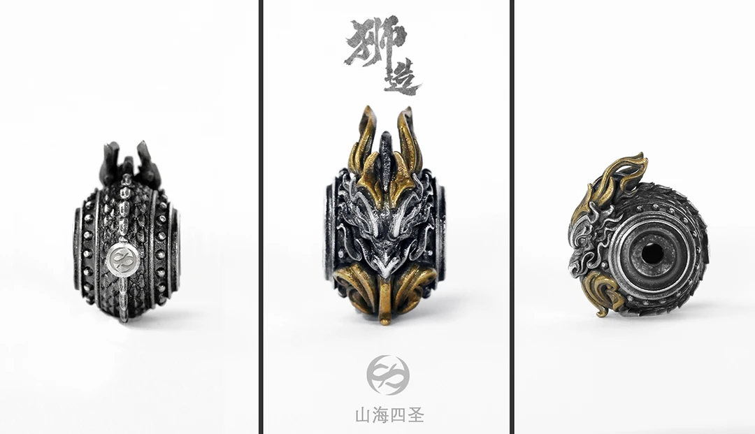 925银银制品 狮造四圣兽青龙隔珠文玩925银配饰DIY手串银珠配件