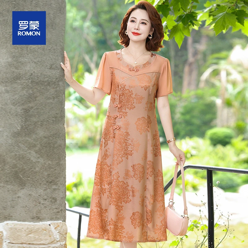 妈妈女士连衣裙夏装洋气旗袍2025新款中老年女装夏季雪纺裙子