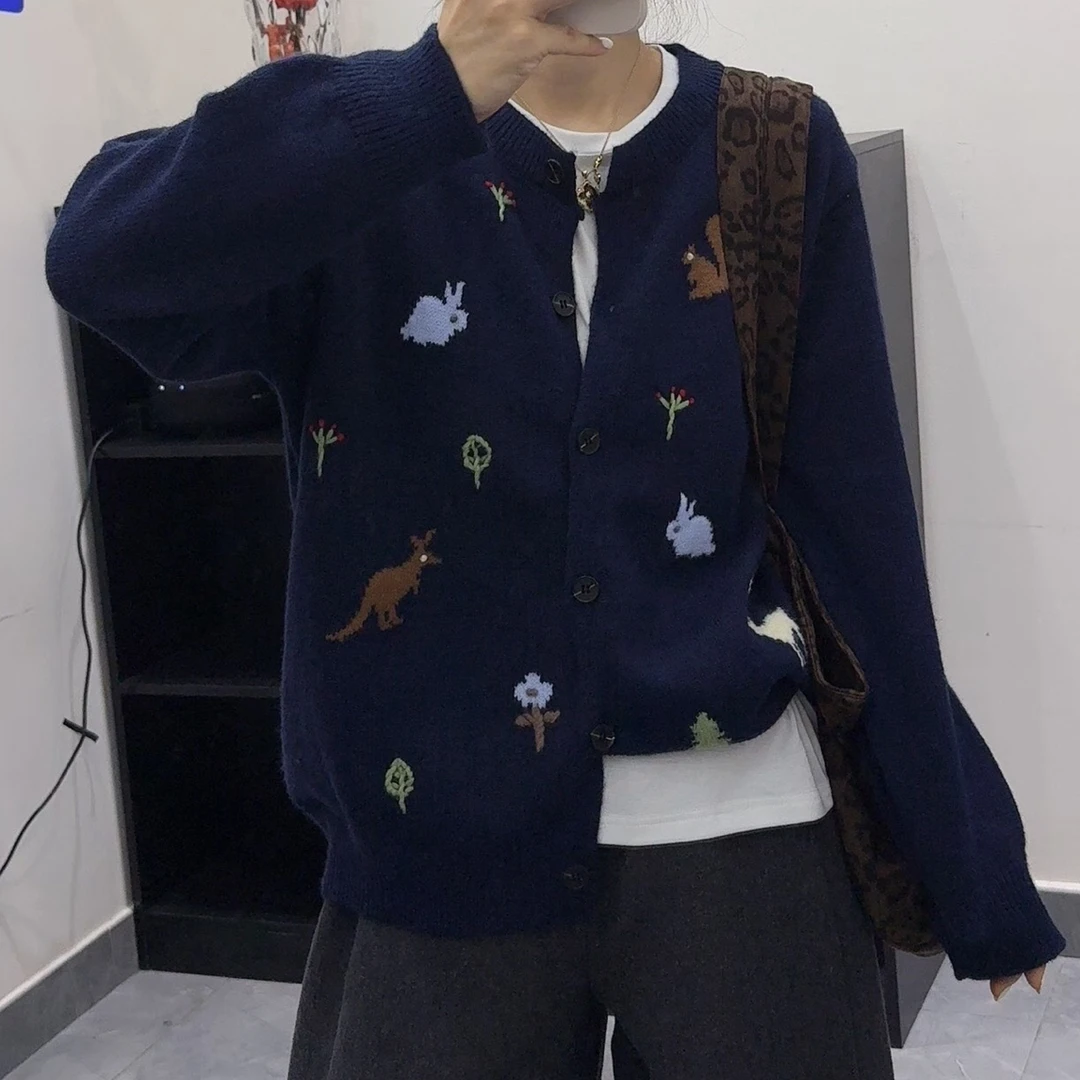 【Hi 妞】刺绣针织大开衫