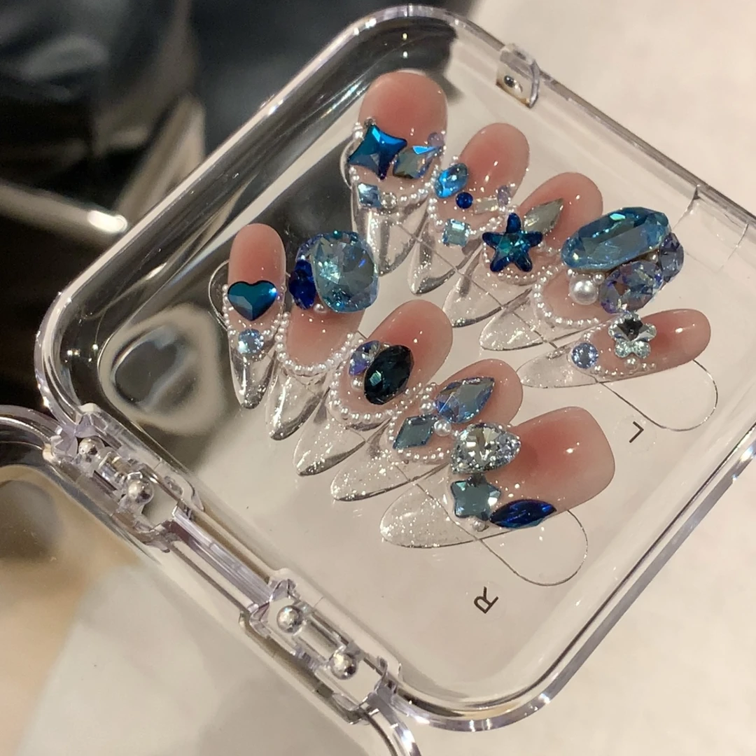 【Molin美甲】蓝宝石 2025新款纯手工施华洛华子穿戴甲中长款