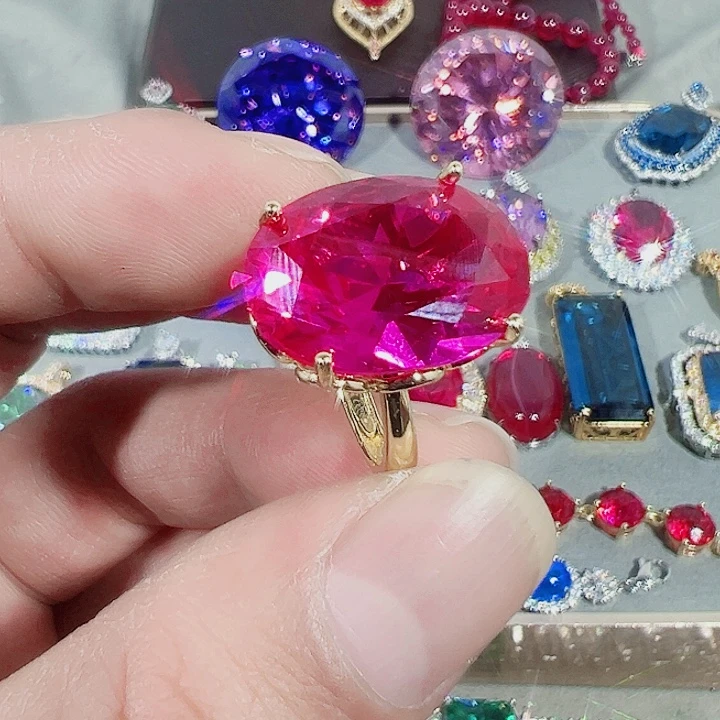 非金属红色蓝色满镶嵌吊坠戒指