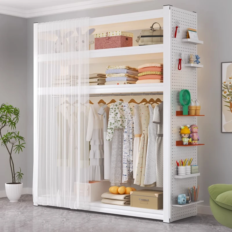 货架衣柜钢制衣架防尘帘开放式衣帽间卧室简易家用落地多层置物架