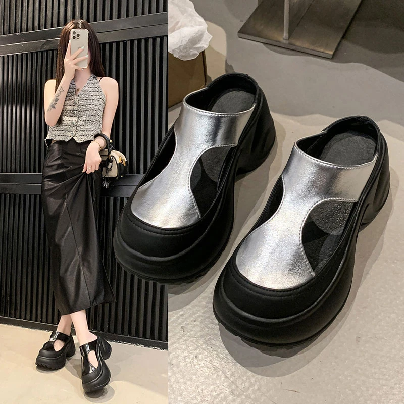 厚底包头半拖鞋女2025新款夏季外穿懒人一脚蹬凉拖鞋女夏百搭拖鞋