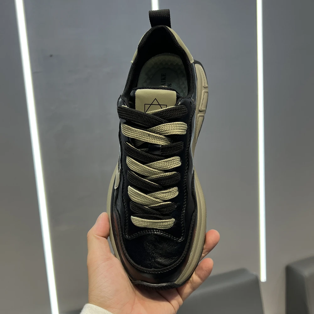 潮牌LOGO休闲鞋时尚运动百搭软底软面舒适潮流男士圆头系带老爹鞋