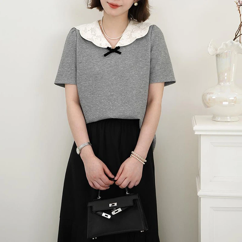 法式高级感洋气衣服女夏季新款设计感拼接短袖上衣透气T恤上衣潮