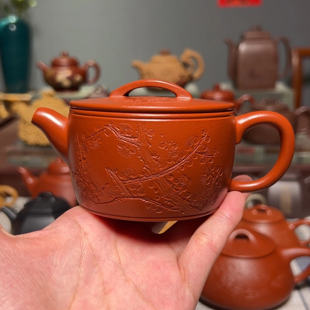 茶壶紫砂全手工制作大口汉瓦朱泥170cc