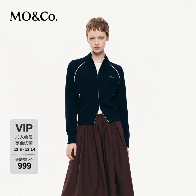 MOCO针织开衫2025秋新品醋酸绵羊毛轻运动风小立领短款MBE3CART13