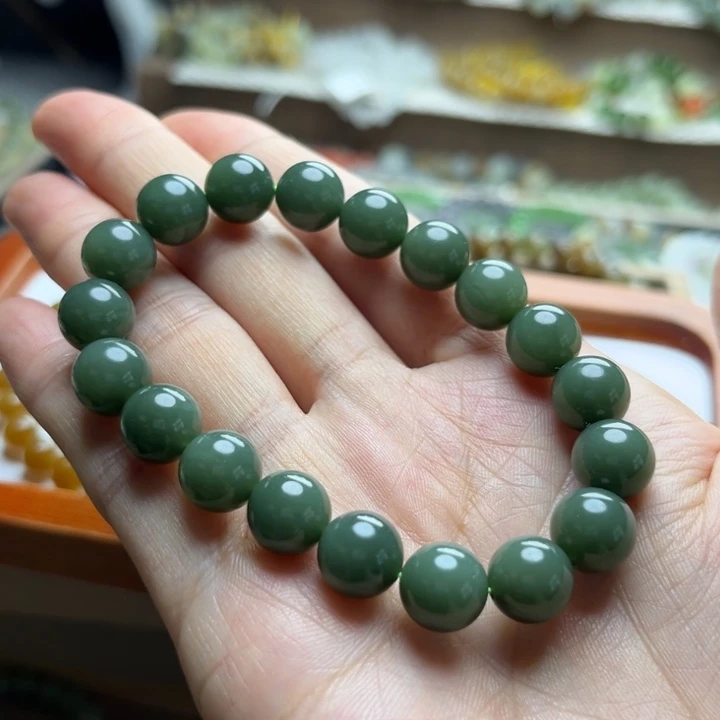 和田玉未镶嵌手链10mm粉青圆珠