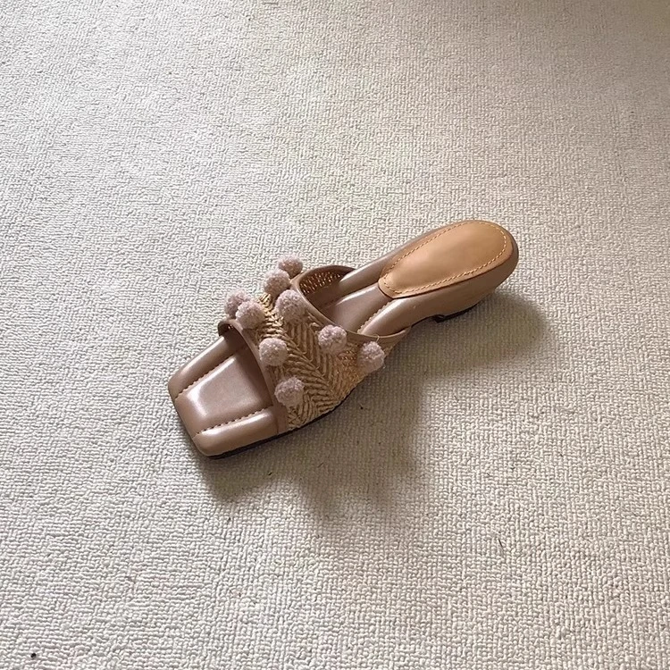 法式草编坡跟不累脚超火绝美配裙子巨好看软底小凉拖鞋女夏天外穿