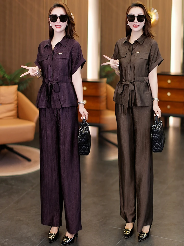 高级感洋气衬衣阔腿裤套装女夏2025年夏季新款气质衬衫两件套