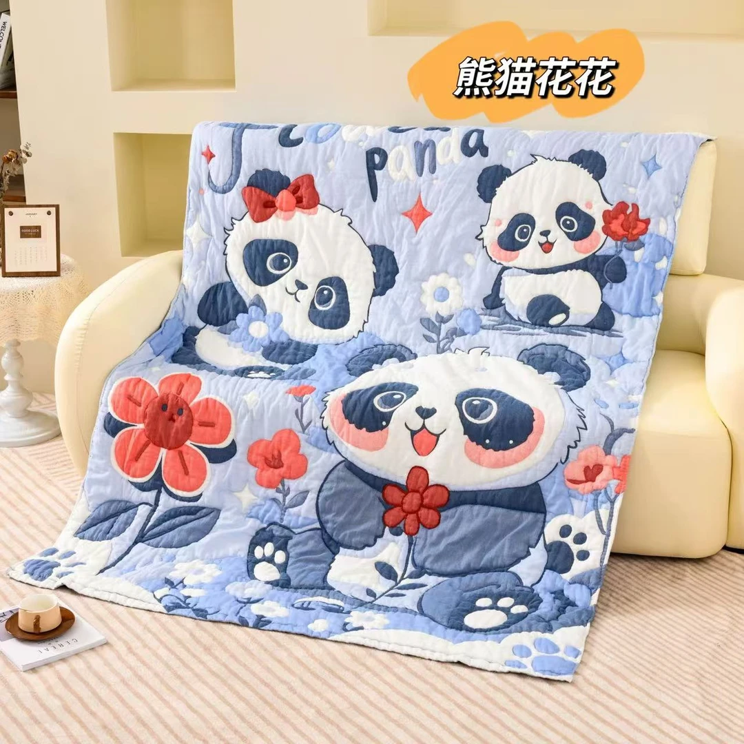 【熊猫花花】150*200  A类全棉纱布云朵泡芙被