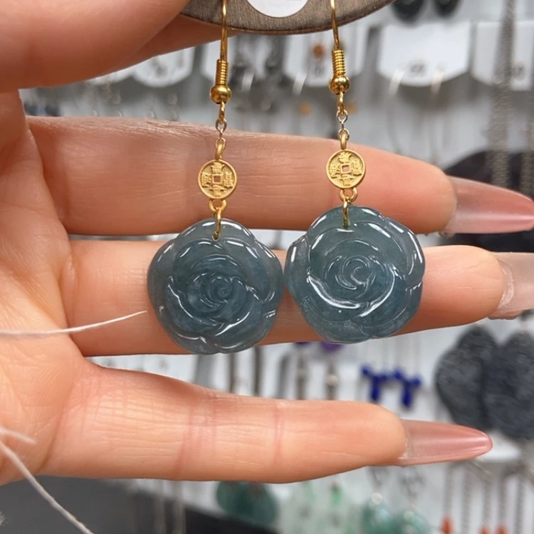 【闪购商品】翡翠耳饰银S925镀金镶嵌