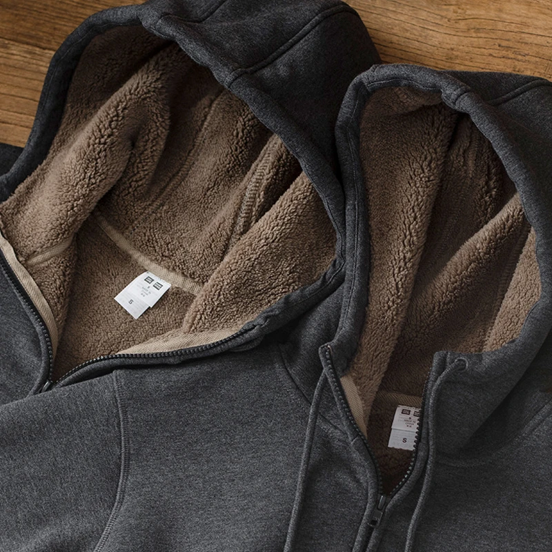 仓石一树潮牌羊羔绒连帽卫衣男士2025秋冬季加绒加厚保暖新款外套