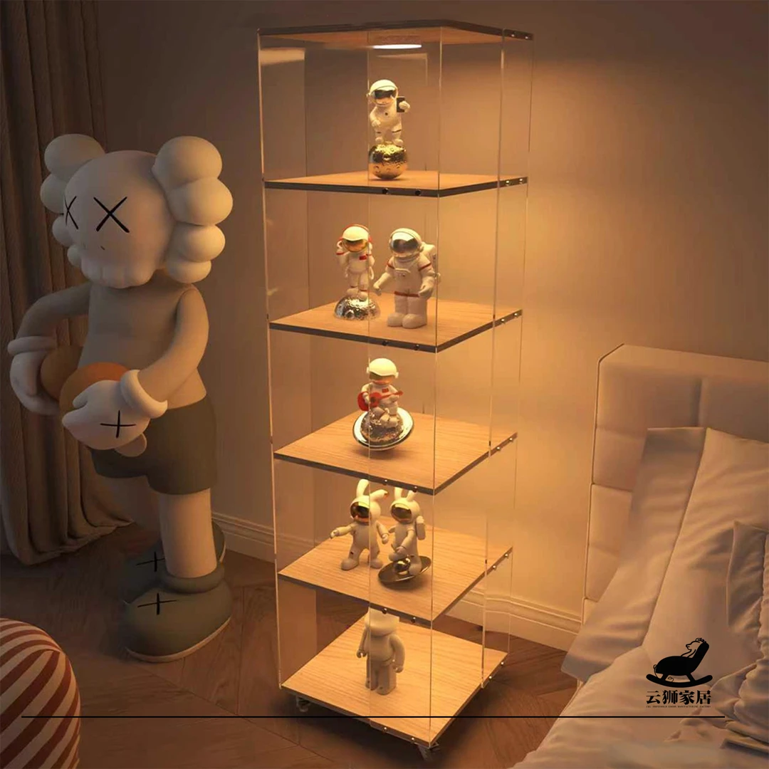 亚克力旋转书架层架置物架一体靠墙透明可移动展示柜实木转角柜