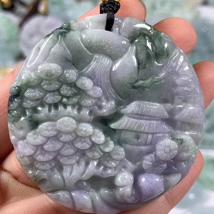 翡翠未镶嵌颈饰山水两面工艺福利