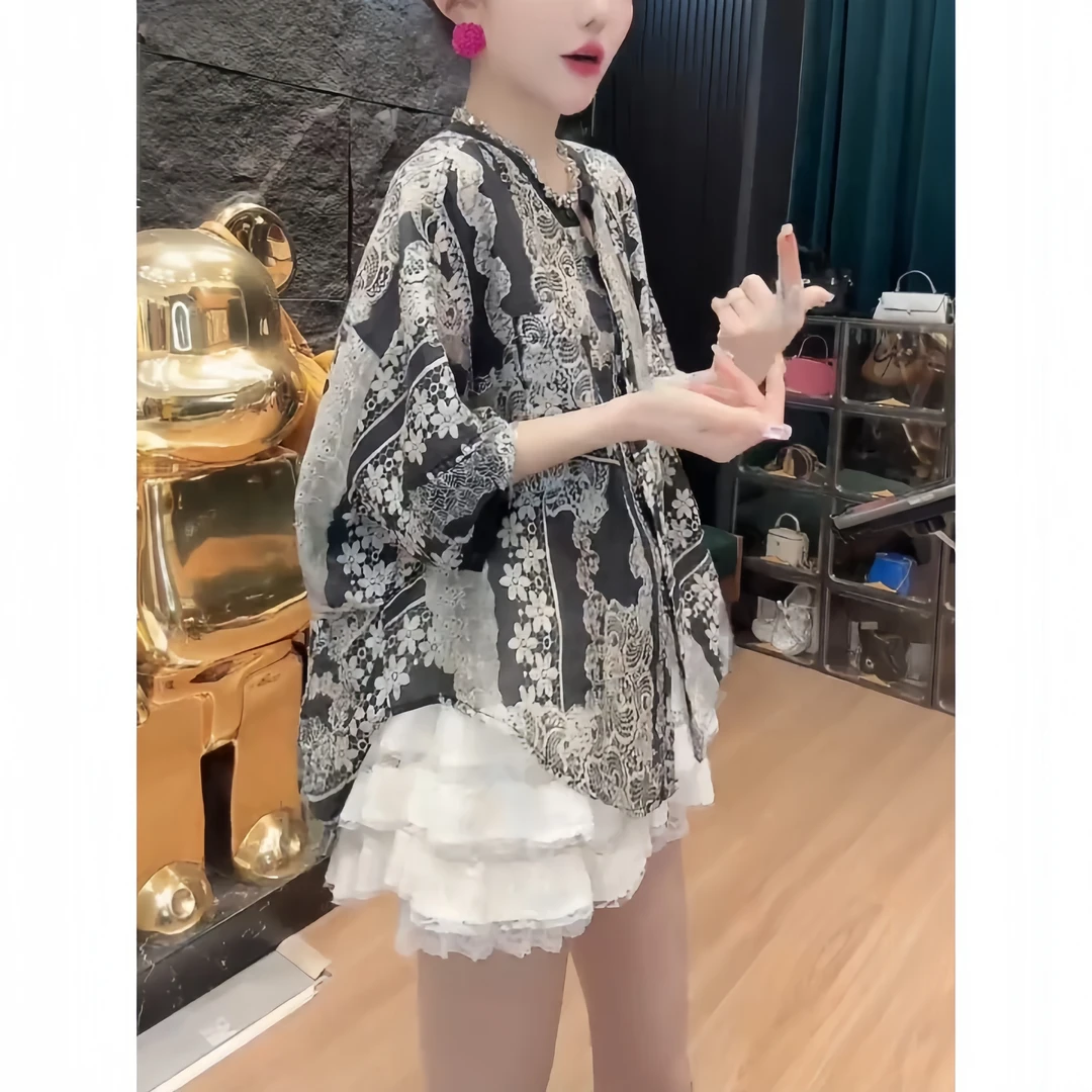 时尚复古短袖T恤女2025夏季新款宽松显瘦圆领印花休闲百搭上衣