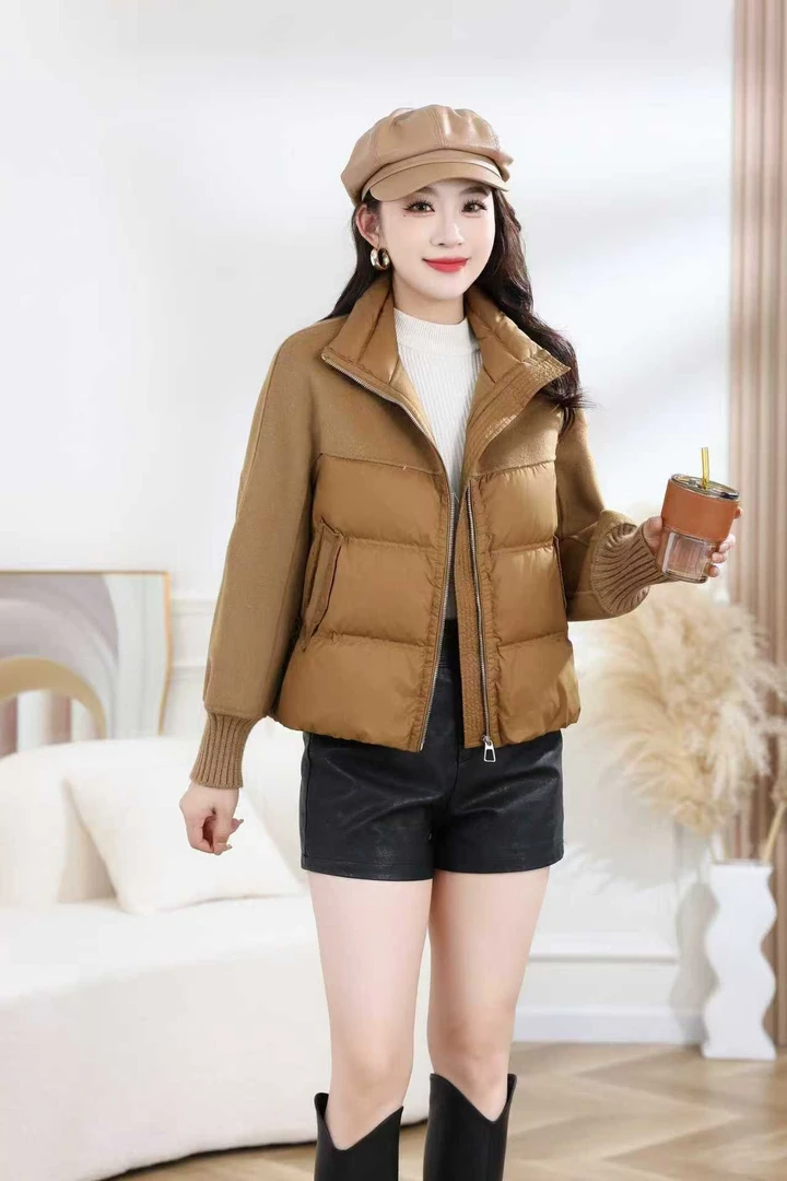 【D912】加厚双面羊绒拼接羽绒服女短款冬季新款时尚羊毛呢羽绒外套