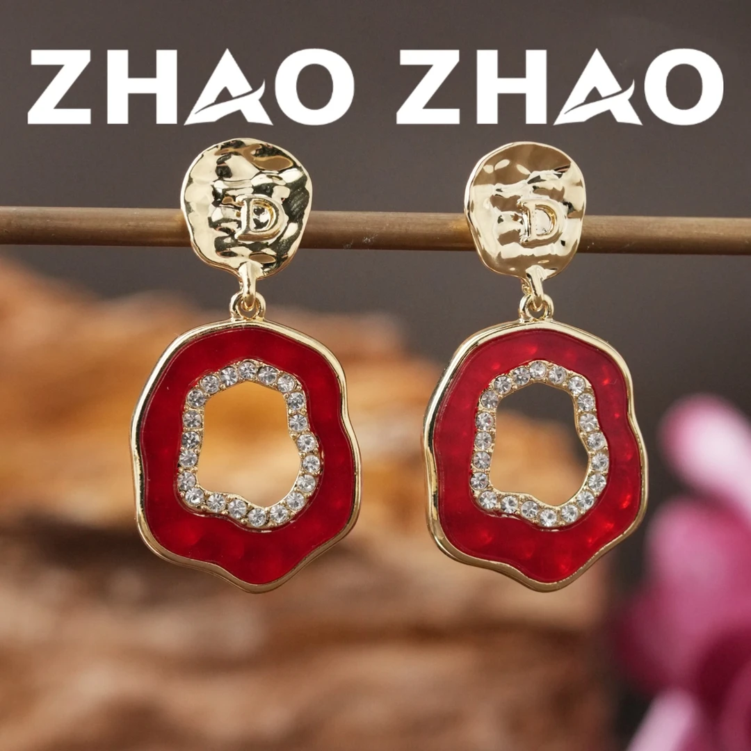 铜合金耳饰 「追光而遇」不规则大红色耳饰本命年礼物简约