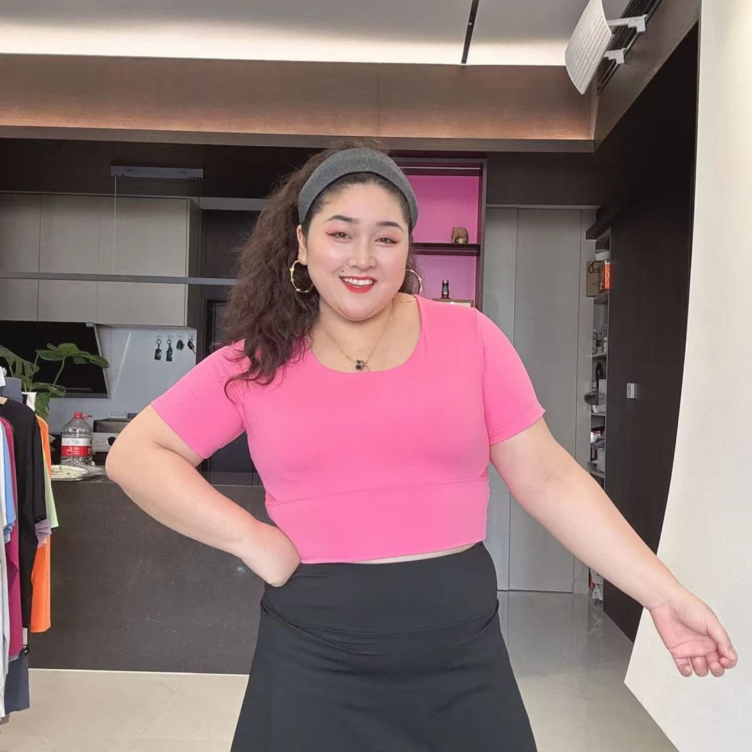 励志女孩励志女孩大码网纱设计一体杯带胸垫运动瑜伽短袖WX-1290