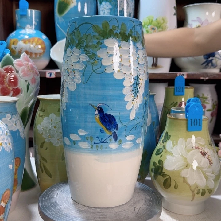 高33腰鼓油画紫藤鸟新款陶瓷陶瓷陶瓷