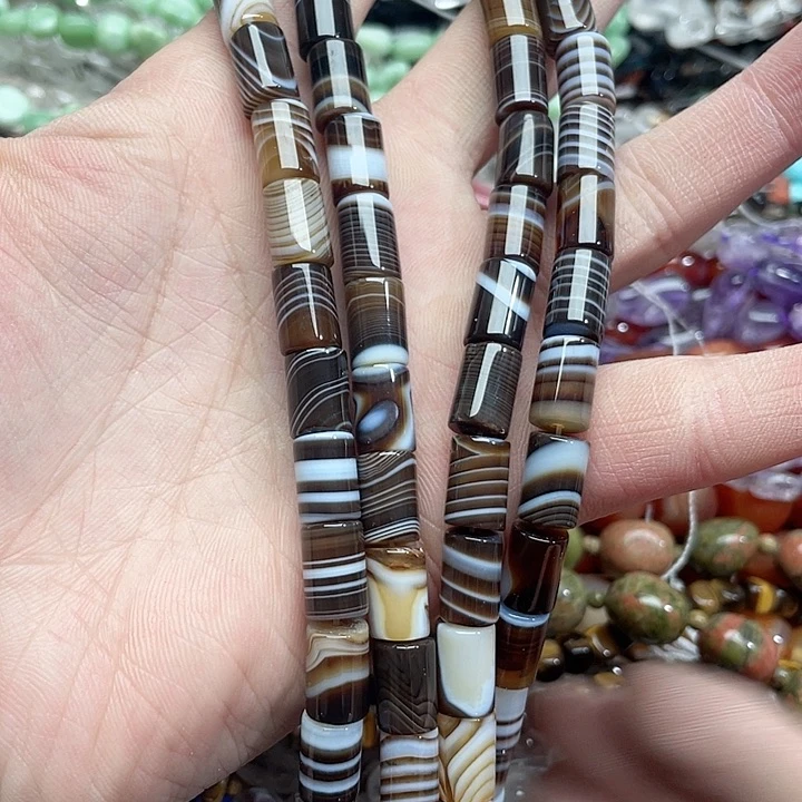 玛瑙/玉髓珠宝半成品未镶嵌一条8x12mm缠丝玛瑙桶珠