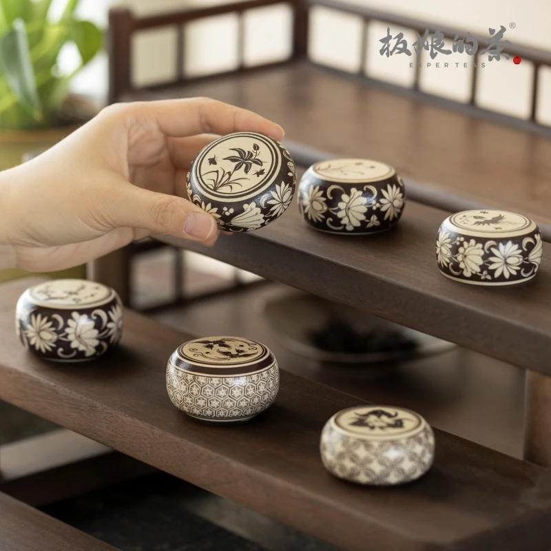 板娘的茶 景德镇全手高温瓷南唐尔雅缠枝莲神鼓花鸟盖置家用