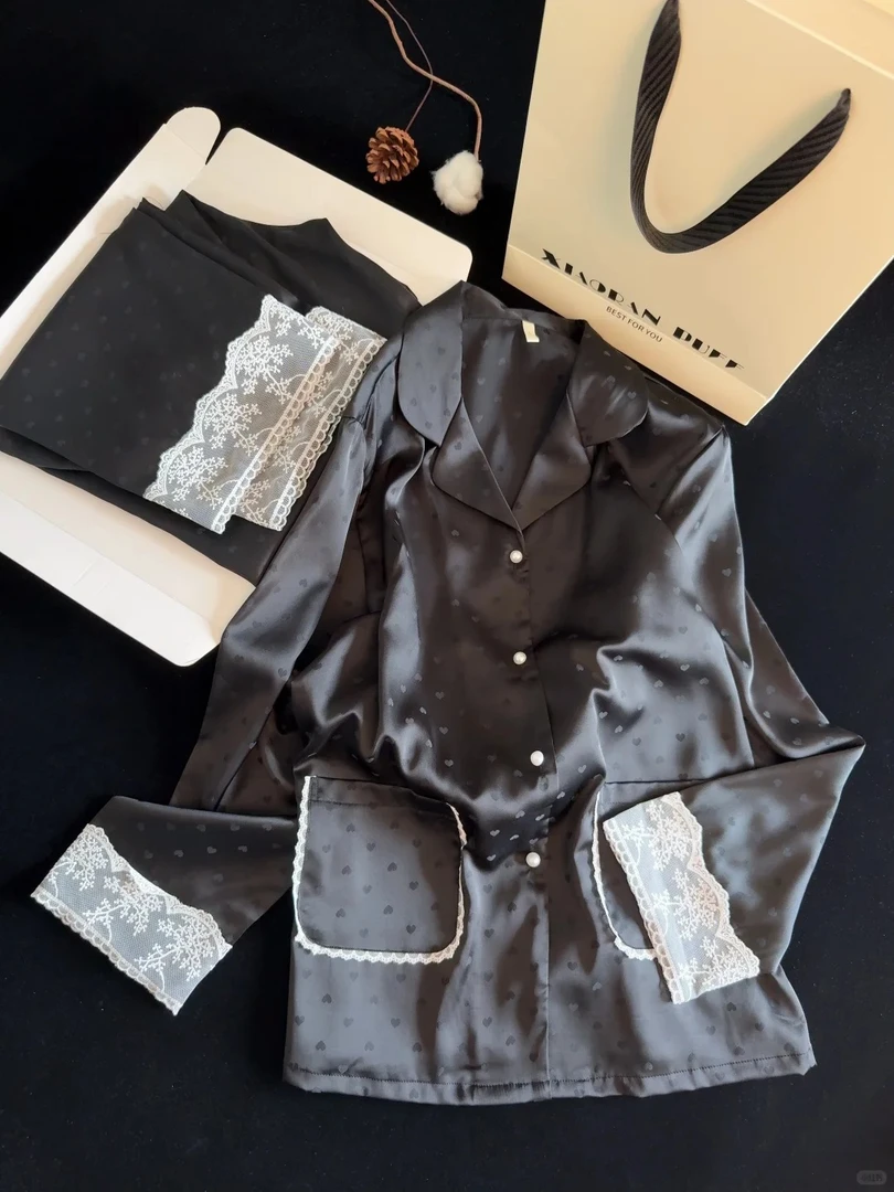 【DMXJ大梦想家】纯欲爱心蕾丝花边睡衣女秋季新款可外穿居家服套装