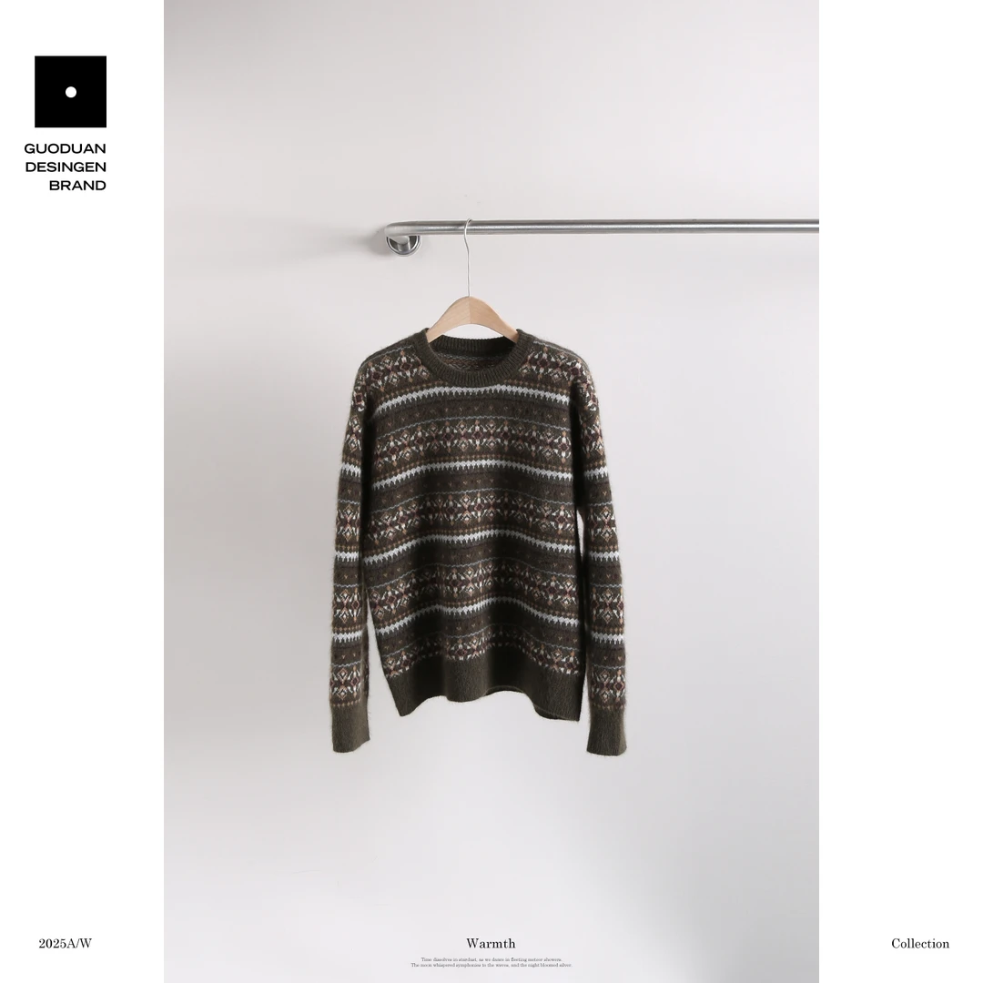 果缎 森系杂色复古提花条纹羊毛毛衣 MJQ1-25068