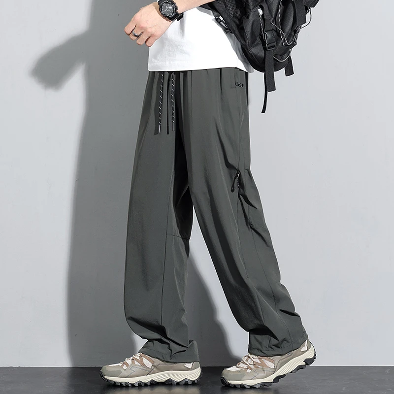 冰丝速干工装裤男拉链设计冲锋裤宽松直筒运动休闲裤