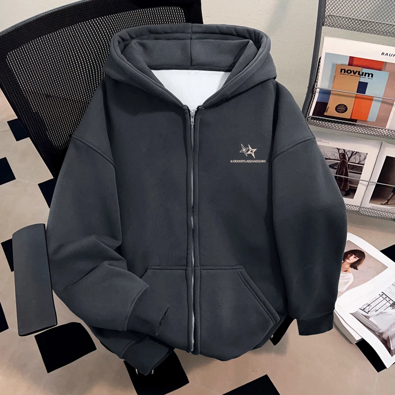 jtrt潮牌字母印花美式高街ins宽松百搭开衫连帽运动外套男女上衣