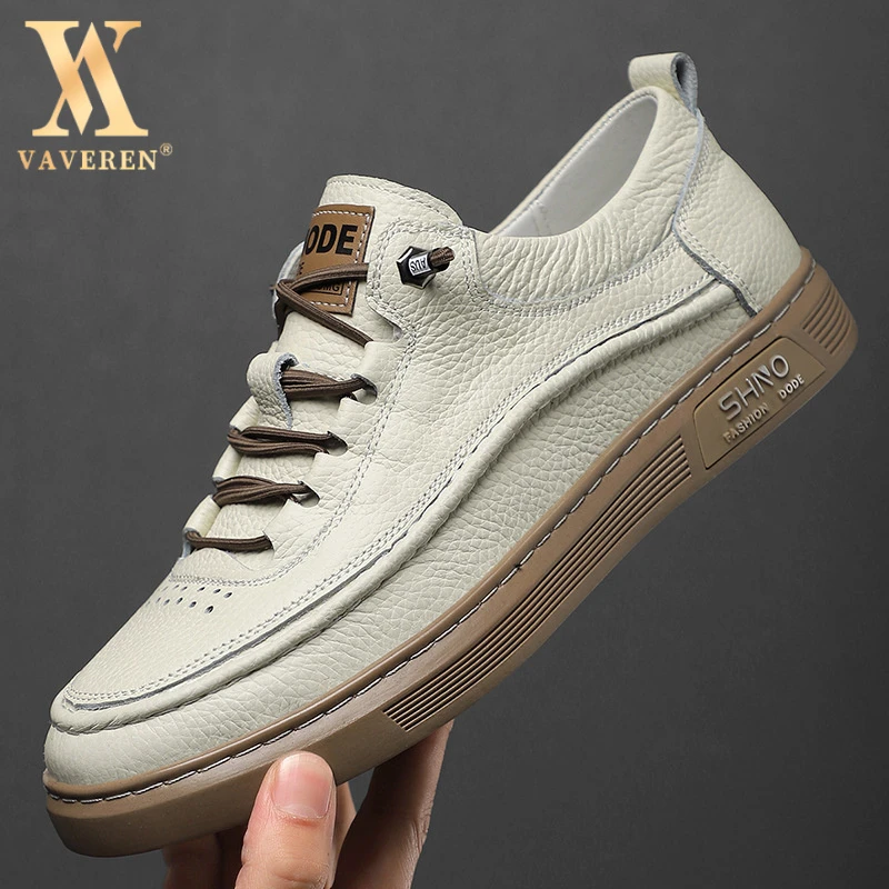 头层牛皮休闲小白鞋春季新款系带男鞋子柔软板鞋厚底简约真皮鞋男