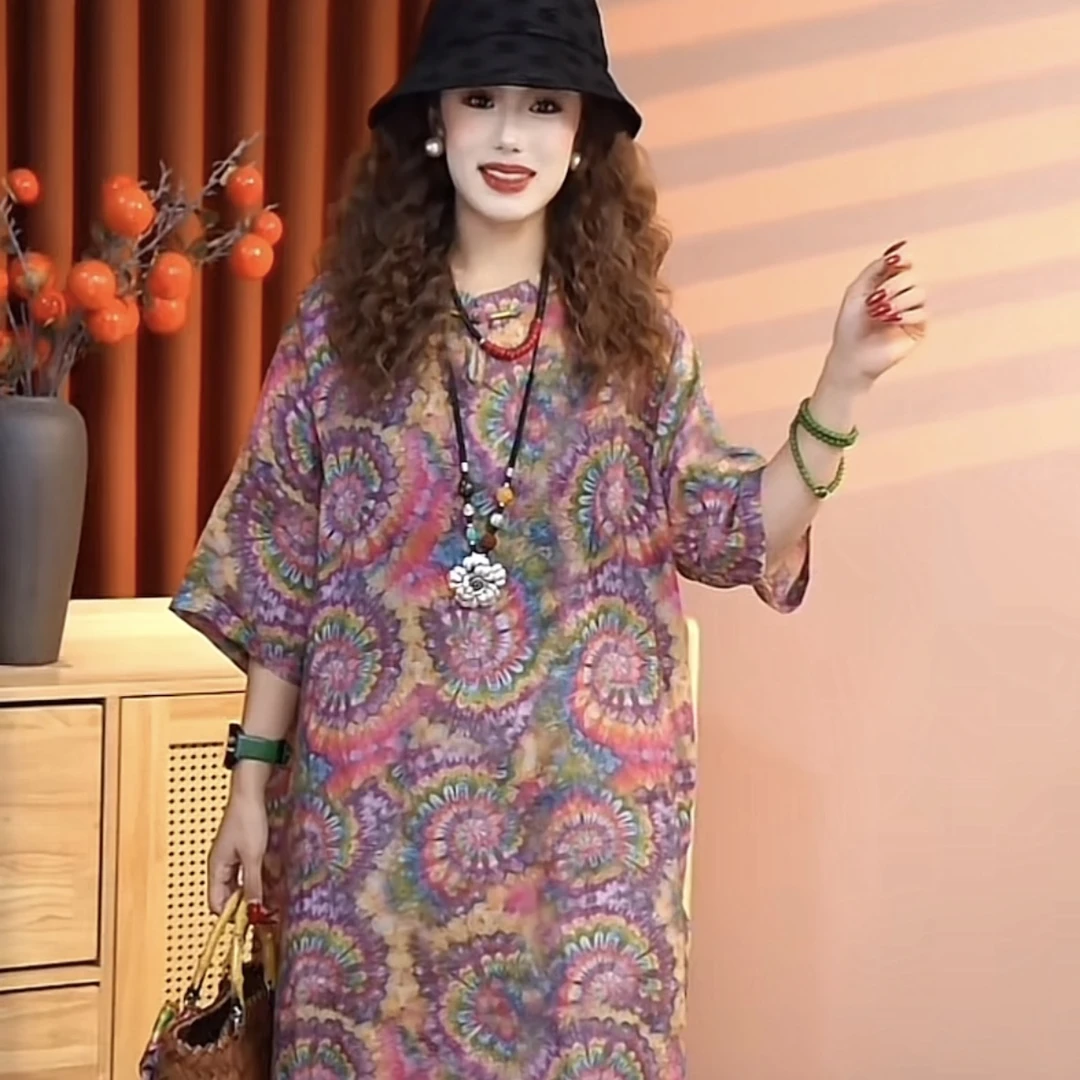 【“神秘曼陀罗”】2025新款曼陀罗印花纯苎麻常规款女上衣70160