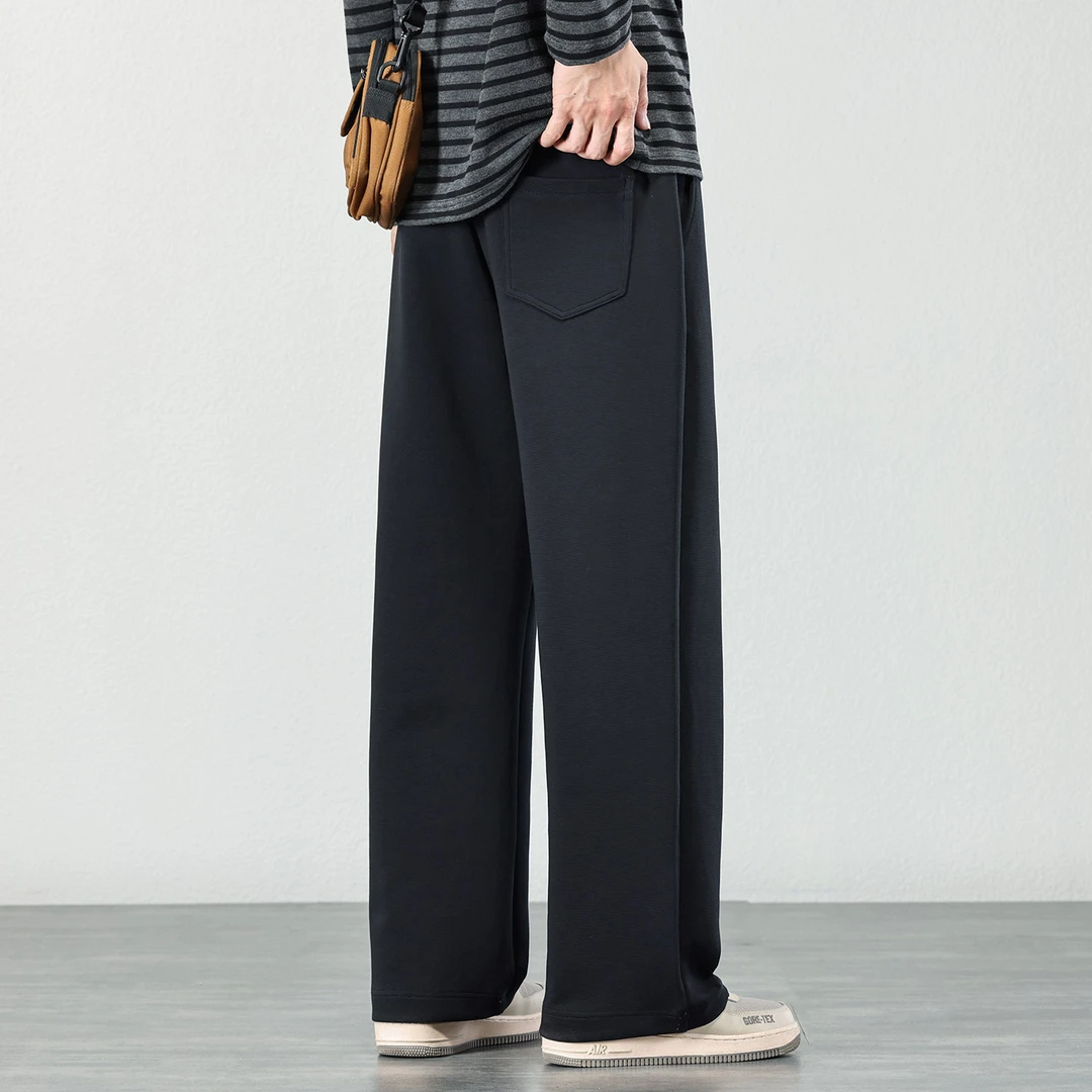 黑色直筒休闲裤男款秋冬款重磅空气层运动裤潮流百搭宽松阔腿裤子