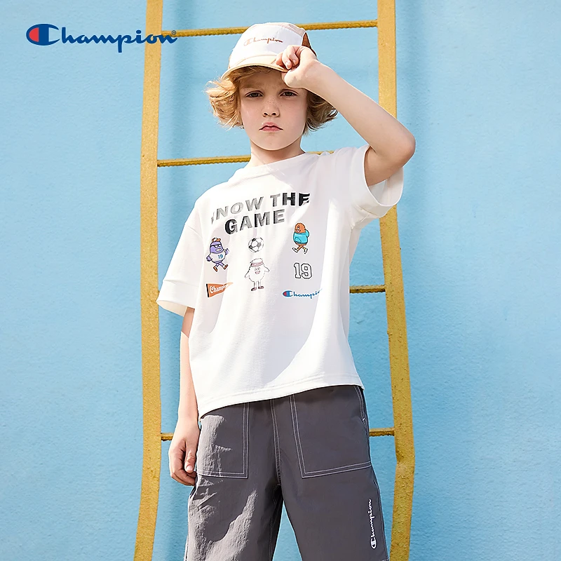 Champion冠军男童装2025春夏季新款潮流经典休闲运动球衣短袖T恤