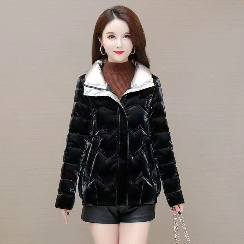 女士免洗亮面短款棉服冬季加厚保暖大码显瘦小个子外套