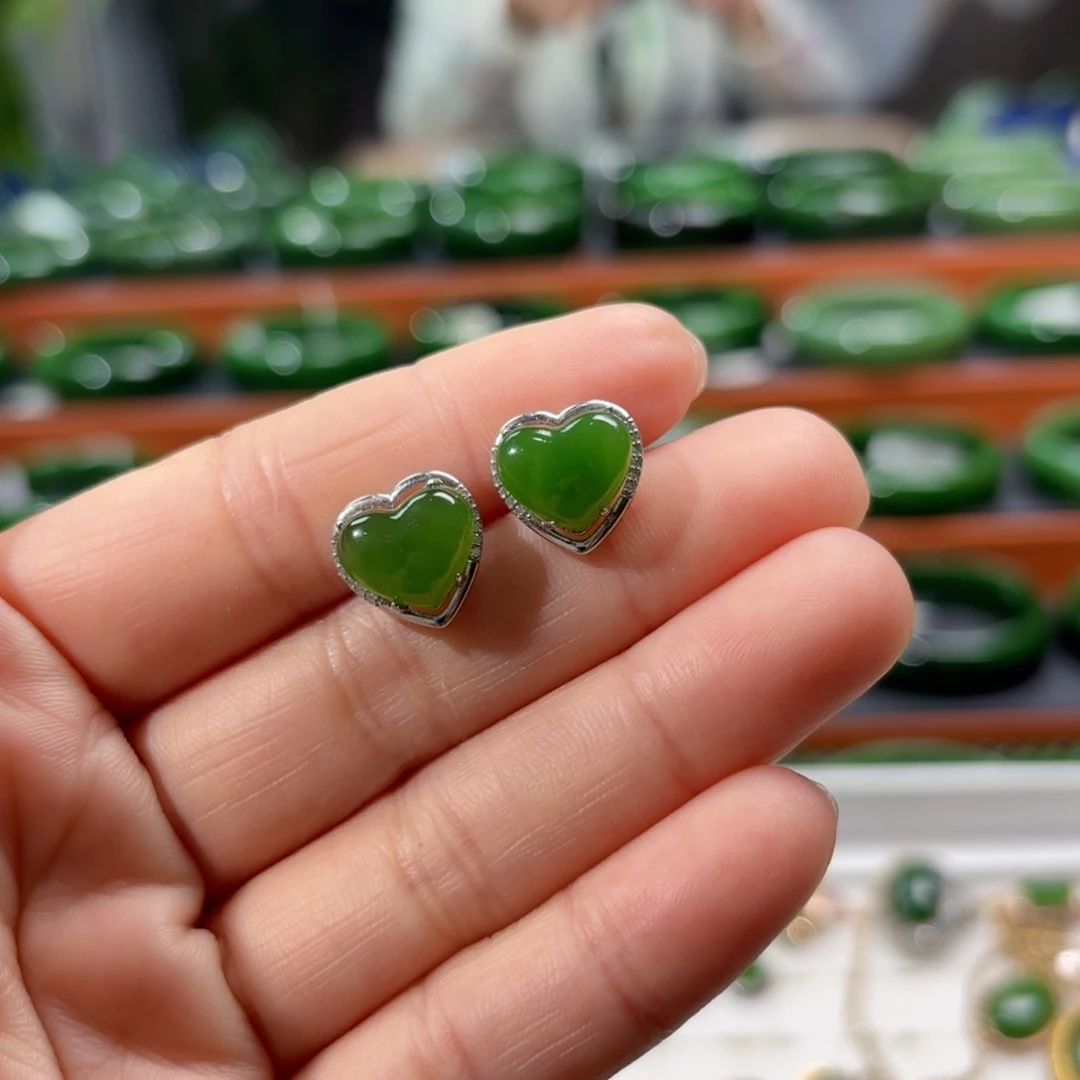 和田玉银S925镶嵌耳饰