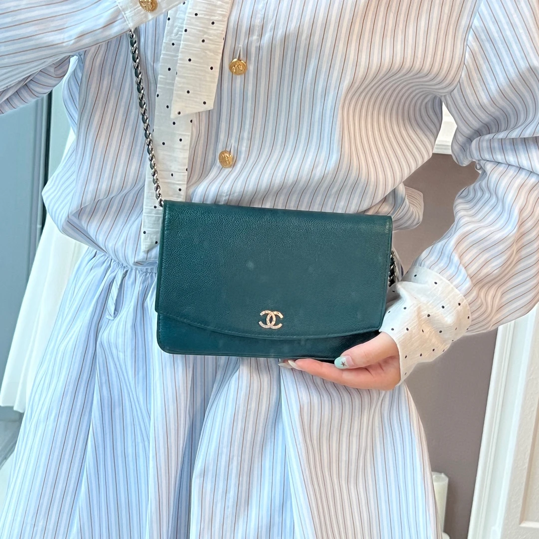 95新 Chanel/香奈儿 chanel森林绿链条woc包