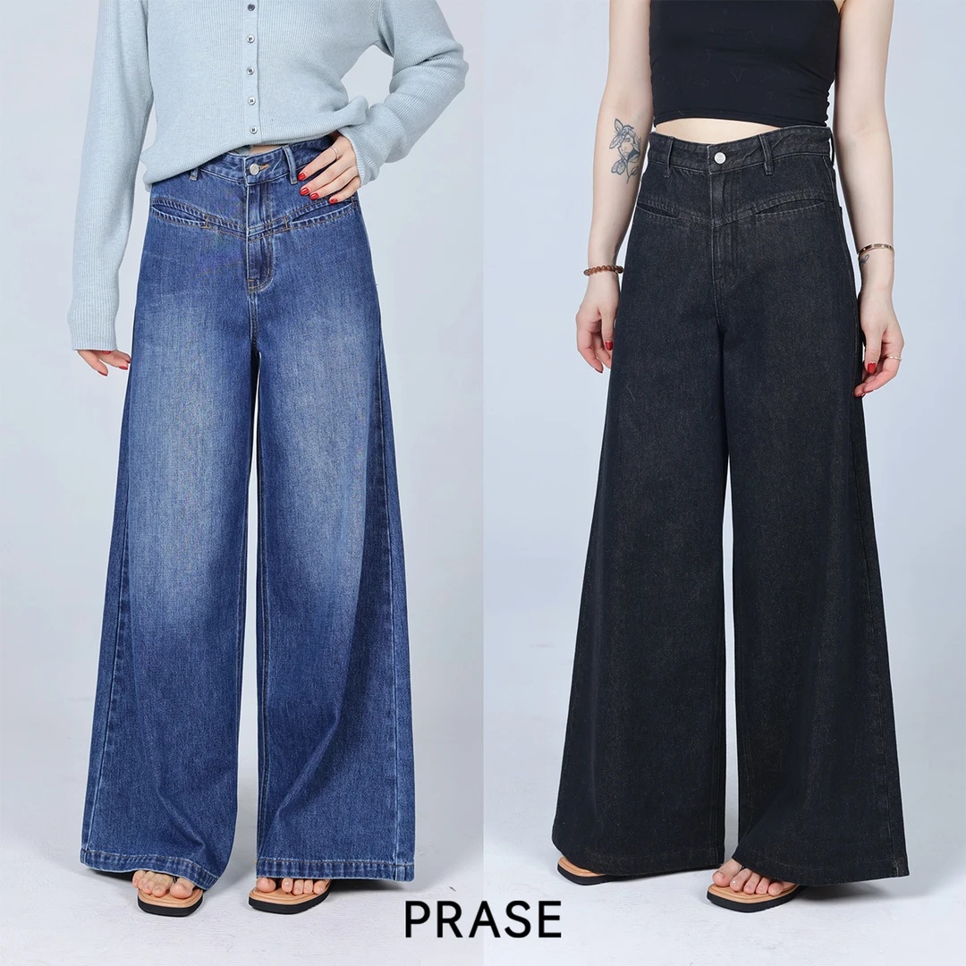 PRASE·噜【藏肉神裤】微胖轻奢设计款秋女棉高腰显瘦牛仔裤PR508C05